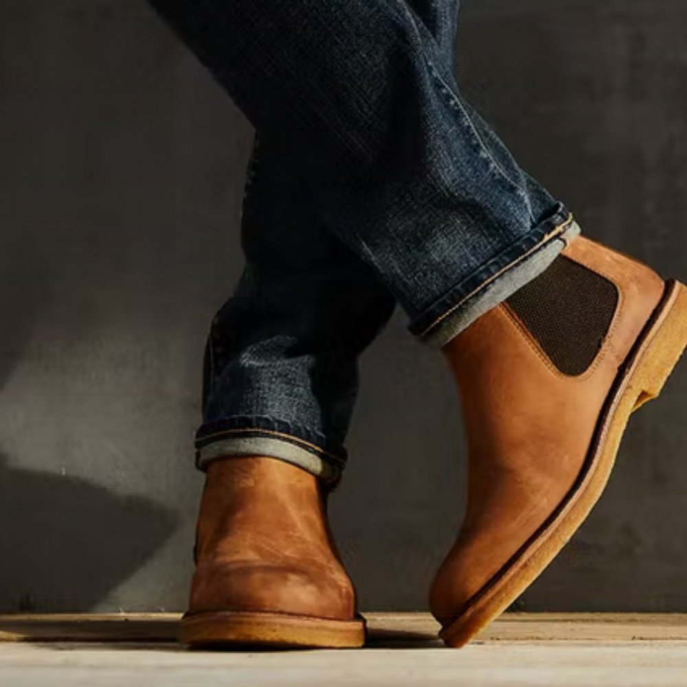 Astorflex men's suede chelsea boot in brown, size 11